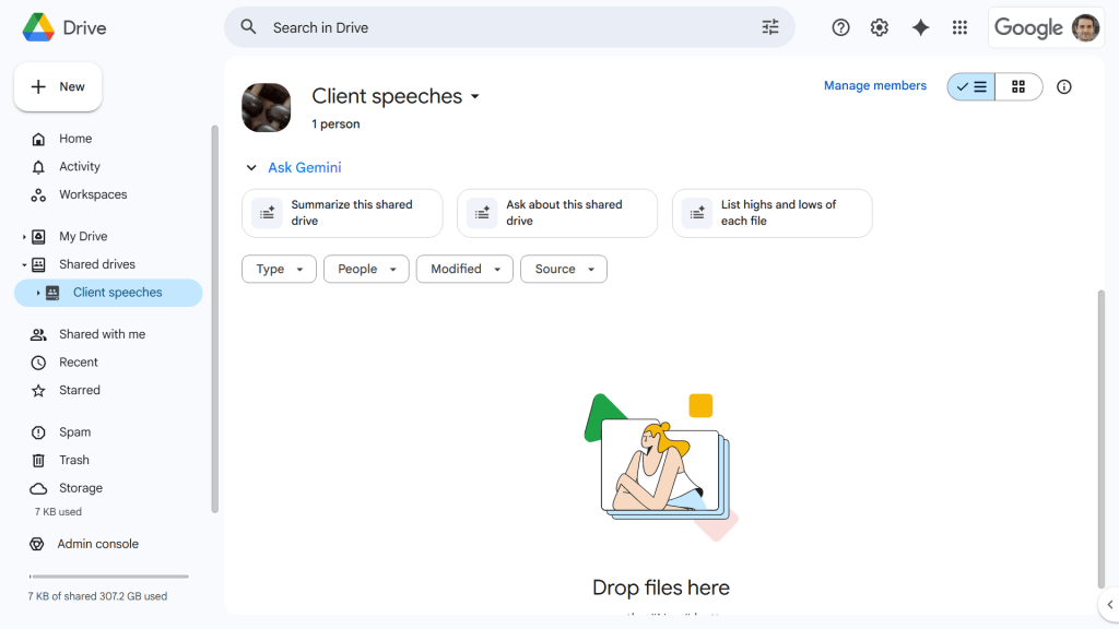 screenshot of a new shared drive in google drive