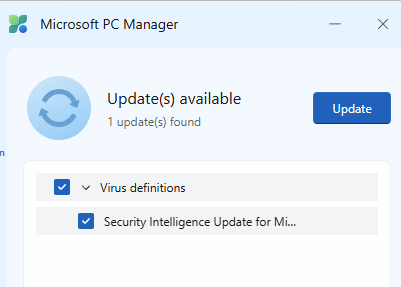 updates available screen in microsoft pc manager app
