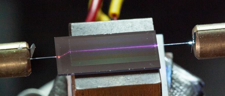 Camera Image of the Sidewall Poled Lithium Niobate Chip During UV Generation