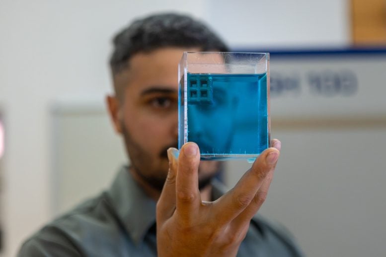Jordan Noronha Holding a Sample of a Floating Titanium
